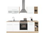 Küchenzeile KOCHSTATION "KS-Eton", weiß (küche: weiß, korpus: eichefarben, arbeitsplatte: eichefarben), B:240cm T:60cm, Komplettküchen-Sets, Küchenzeile, ohne E-Geräte, Breite 240 cm