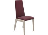 Polsterstuhl STRESSLESS "Laurel", rot (bordeaux batick, eiche gekalkt), B:57cm H:92cm T:59cm, Leder BATICK: BATICK ist ein leicht korrigiertes, durchgefärbtes und genarbtes Möbelleder, bei dem die meisten Unebenheiten und Spuren in der Regel entfernt wurden., Stühle, Polsterstuhl, Low Back, Größe L, mit abgerundeten Beinen in Eiche gekalkt