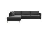Ecksofa FLEXLUX "Fiore, L-Form", schwarz (deep schwarz), B:266cm H:85cm T:225cm, 100% Echteder, Sofas, Ecksofa, schmale Armlehnen, Kaltschaum, Füße Alu+ Eiche