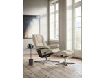 Relaxsessel STRESSLESS "Mayfair", beige (cream batick), B:83cm H:102cm T:74cm, Leder BATICK: BATICK ist ein leicht korrigiertes, durchgefärbtes und genarbtes Möbelleder, bei dem die meisten Unebenheiten und Spuren in der Regel entfernt wurden., Sessel, Relaxsessel, mit Hocker, mit Cross Base, Größe S, M & L, Holzakzent Wenge