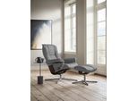 Relaxsessel STRESSLESS "Mayfair", grau (wild dove batick), B:79cm H:102cm T:73cm, Leder BATICK: BATICK ist ein leicht korrigiertes, durchgefärbtes und genarbtes Möbelleder, bei dem die meisten Unebenheiten und Spuren in der Regel entfernt wurden., Sessel, Relaxsessel, mit Hocker, mit Cross Base, Größe S, M & L, Holzakzent Wenge