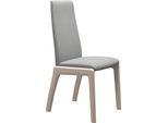 Polsterstuhl STRESSLESS "Laurel", grau (grau dinamica, eiche gekalkt), B:57cm H:92cm T:59cm, Microfaser DINAMICA (88% Polyester, 12% Polyurethan), Stühle, Polsterstuhl, Low Back, Größe L, mit abgerundeten Beinen in Eiche gekalkt