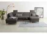 Wohnlandschaft HOME AFFAIRE "Westerland U-Form", grau, B:303cm H:90cm T:213cm, 98% Polyester 2% Polyamid, Sofas, Wohnlandschaft, Federkern, wahlweise Bettfunktion, Stauraum und Armlehn-Verstellung