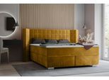Boxspringbett HOME AFFAIRE "Piazza", gelb (mustard), B:141cm L:210cm, Strukturstoff-Bezug (100% Polyester);Samtvelours (100% Polyester), Komplettbetten, Boxspringbett, mit Steppung und Kopfteil mit seitlichen Flügeln