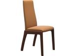 Polsterstuhl STRESSLESS "Laurel", braun (new caramel batick, walnuss), B:57cm H:92cm T:59cm, Leder BATICK: BATICK ist ein leicht korrigiertes, durchgefärbtes und genarbtes Möbelleder, bei dem die meisten Unebenheiten und Spuren in der Regel entfernt wurden., Stühle, Polsterstuhl, Low Back, Größe L, mit abgerundeten Beinen in Walnuss