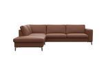 Ecksofa FLEXLUX "Fiore, L-Form, bequem und komfortabel durch hochwertigem Sitzaufbau", braun (old chesnut), B:273cm H:85cm T:225cm, 100% Echteder, Sofas, Ecksofa, breite Armlehnen, Kaltschaum, Füße Alu+schwarz