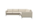 Ecksofa FLEXLUX "Fiore, gleichschenklig, bequem durch hochwertigem Sitzaufbau", weiß (warm weiß), B:249cm H:85cm T:92cm, 100% Echteder, Sofas, Ecksofa, schmale Armlehnen, super Sitzkomfort durch Kaltschaum, Füße Alu