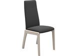 Polsterstuhl STRESSLESS "Laurel", grau (charcoal dinamica, eiche gekalkt), B:57cm H:92cm T:59cm, Microfaser DINAMICA (88% Polyester, 12% Polyurethan), Stühle, Polsterstuhl, Low Back, Größe L, mit abgerundeten Beinen in Eiche gekalkt