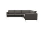 Ecksofa FLEXLUX "Fiore, gleichschenklig, bequem durch hochwertigem Sitzaufbau", grau (warm mineral), B:249cm H:85cm T:92cm, 100% Echteder, Sofas, Ecksofa, schmale Armlehnen, super Sitzkomfort durch Kaltschaum, Füße Alu