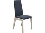 Polsterstuhl STRESSLESS "Laurel", blau (oxford blau paloma, eiche gekalkt), B:57cm H:92cm T:59cm, Leder PALOMA: PALOMA ist ein durchgefärbtes Semianilin-Möbelleder mit natürlicher Narbung., Stühle, Polsterstuhl, Low Back, Größe L, mit abgerundeten Beinen in Eiche gekalkt