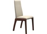 Polsterstuhl STRESSLESS "Laurel", beige (cream batick, walnuss), B:57cm H:92cm T:59cm, Leder BATICK: BATICK ist ein leicht korrigiertes, durchgefärbtes und genarbtes Möbelleder, bei dem die meisten Unebenheiten und Spuren in der Regel entfernt wurden., Stühle, Polsterstuhl, Low Back, Größe L, mit abgerundeten Beinen in Walnuss