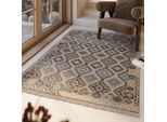 Wollteppich GREEN LOOOP "Migny", blau (hellblau), B:140cm H:5mm L:200cm, Wolle, Teppiche, Fransen, Kelim, handgewebt, Natur, Wohnzimmer, Schlafzimmer, Raute
