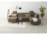 Wohnlandschaft HOME AFFAIRE "Westerland U-Form", grün (khaki), B:303cm H:90cm T:213cm, 100% Polyester, Sofas, Wohnlandschaft, Federkern, wahlweise Bettfunktion, Stauraum und Armlehn-Verstellung
