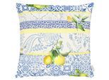 Dekokissen APELT "7005", blau, gelb, natur, bedruckt, B:48cm H:10cm L:48cm, Obermaterial: 75% Baumwolle, 25% Polyester. Füllung: 100% Polyester, Dekokissen_Sitzkissen_Kissenhüllen, mit Citrusfrüchten und Paisley-Motiven
