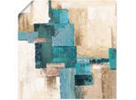 Wandbild ARTLAND "Abstrakte Karos beige-türkis", blau (farbe bild(er): blau), B:50cm H:50cm, Bilder, als Leinwandbild, Poster in verschied. Größen