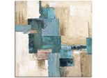 Wandbild ARTLAND "Abstrakte Karos beige-türkis", blau (farbe bild(er): blau), B:100cm H:100cm, Bilder, als Leinwandbild, Poster in verschied. Größen