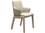 Polsterstuhl STRESSLESS "Laurel", beige (cream batick, eiche gekalkt), B:58cm H:92cm T:59cm, Leder BATICK: BATICK ist ein leicht korrigiertes, durchgefärbtes und genarbtes Möbelleder, bei dem die meisten Unebenheiten und Spuren in der Regel entfernt wurden., Stühle, Polsterstuhl, Low Back mit Armlehne, Größe L, abgerundete Beine in Eiche gekalkt