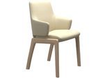 Polsterstuhl STRESSLESS "Laurel", beige (vanilla paloma, eiche gekalkt), B:58cm H:92cm T:59cm, Leder PALOMA: PALOMA ist ein durchgefärbtes Semianilin-Möbelleder mit natürlicher Narbung., Stühle, Polsterstuhl, Low Back mit Armlehne, Größe L, abgerundete Beine in Eiche gekalkt