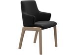 Polsterstuhl STRESSLESS "Laurel", schwarz (schwarz batick, eiche gekalkt), B:58cm H:92cm T:59cm, Leder BATICK: BATICK ist ein leicht korrigiertes, durchgefärbtes und genarbtes Möbelleder, bei dem die meisten Unebenheiten und Spuren in der Regel entfernt wurden., Stühle, Polsterstuhl, Low Back mit Armlehne, Größe L, abgerundete Beine in Eiche gekalkt