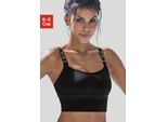 Sport-BH LASCANA ACTIVE, Damen, Gr. 90, Cup D, schwarz, Microtouch, Obermaterial: 76% Polyamid, 24% Elasthan, BHs Sport-BH, ohne Bügel in Longform mit schimmerndem Unterbrustband
