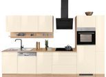 Küchenzeile KOCHSTATION "KS-Virginia", beige (küche: natur, front: creme hochglanz, korpus: eiche sonoma, arbeitsplatte: eiche sonoma), B:330cm H:200cm T:60cm, Komplettküchen-Sets, Küchenzeile, Breite 330 cm, mit E-Geräten