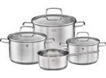 Topf-Set RÖSLE "Basic Line", silber (silberfarben), Töpfe, Universaltöpfe mit Schüttrand und Glasdeckel, Induktion