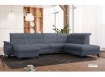 Wohnlandschaft SIT & MORE "Astoria U-Form", grau (grau, blau), B:329cm H:91cm T:225cm, 100% Polyester, Sofas, Wohnlandschaft, wahlweise mit motorischer Relaxfunktion