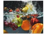 Küchenrückwand ARTLAND "Spritzendes Obst auf dem Wasser", bunt, B:60cm H:50cm, Aluminium, Spritzschutzwände, Alu Spritzschutz mit Klebeband, einfache Montage