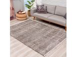 Hochflor-Teppich CARPET CITY "Pulpy 524" Gr. 5, grau, B:240cm H:30mm L:340cm, Kunstfaser, Teppiche, Fransenteppich, besonders weich, mit Fransen, Meliert