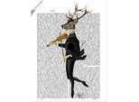 Wandbild ARTLAND "Tanzender Hirsch mit Violine", weiß (farbe bild(er): weiß), B:60cm H:80cm, Bilder, als Leinwandbild, Poster in verschied. Größen