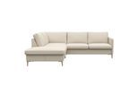 Ecksofa FLEXLUX "Fiore, L-Form, super bequem durch Kaltschaum im Sitz", weiß (warm weiß), B:234cm H:85cm T:225cm, 100% Echteder, Sofas, Ecksofa, schmale Armlehnen, Füße Alu/Eiche, B/T 234/225 cm