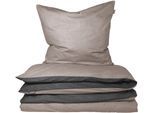 Wendebettwäsche SCHIESSER "Doubleface aus weicher Baumwolle mit edlem Melangeeffekt", grau (taupe, schwarz), B/L: 155cm x 220cm, 1 Stk., 1 Stk., Feinbiber, B/L: 80cm x 80cm, 2 Stk., Feinbiber, Obermaterial: 100% Baumwolle, Bettwäsche, Wendebettwäsche, ab Größe 135x200 cm erhältlich, Made in Green