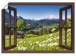 Wandbild ARTLAND "Fensterblick Bayerischen Alpen", braun (farbe bild(er): braun), B:70cm H:50cm, Bilder, als Leinwandbild, Poster, Wandaufkleber in verschied. Größen