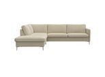 Ecksofa FLEXLUX "Fiore, L-Form", beige (sandy beige), B:266cm H:85cm T:225cm, 100% Polyester, Sofas, Ecksofa, schmale Armlehnen, Kaltschaum, Füße Alu