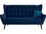 3-Sitzer HOME AFFAIRE "Hemmink", blau (blau, aqua), B:197cm H:107cm T:94cm, Samtvelours (100% Polyester);Luxus-Microfaser (100% Polyester);Struktur (94% Polyester, 6% Polyacryl), Sofas, mit Knopfheftung