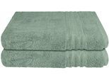 Duschtücher SCHIESSER "Milano aus 100% Baumwolle mit eleganter Bordüre in Hoch-Tief-Optik", grün (hellgrün), B:70cm L:140cm, Frottier, Frottier, Handtücher, Made in Green