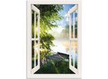 Wandbild ARTLAND "Fensterblick Angelsteg am Fluss", weiß (farbe bild(er): weiß), B:70cm H:100cm, Bilder, als Alubild, Leinwandbild, Poster in verschied. Größen