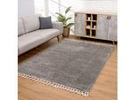 Hochflor-Teppich CARPET CITY "Pulpy 100" Gr. 2, grau, B:80cm H:30mm L:150cm, Kunstfaser, Teppiche, Fransenteppich, Läufer, weich, mit Fransen, uni, viele Größen, Wohnzimmer, Schafzimmer