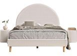 Schlafzimmer-Set VIPACK "Moon, best. aus Polsterbett 140/200 und 2 Hocker/Nachttische", weiß, B:147cm H:132cm T:212cm, Polyester, Schlafzimmermöbel-Sets, LF 140x200cm, inkl. Lattenrost, Bouclé Stoff bezogen, wahlw. 4 Farben
