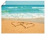 Poster ARTLAND "Herzen im Sand", blau (farbe bild(er): blau), B:80cm H:60cm, Bilder, Poster, ohne Rahmen