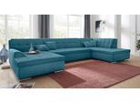 Wohnlandschaft DOMO COLLECTION "Aversa U-Form", blau (türkis), B:364cm H:83cm T:201cm, Luxus-Microfaser (100% Polyester);Struktur (100% Polyester);Struktur weich (100% Polyester), Sofas, Wohnlandschaft, wahlweise mit Bettfunktion, frei im Raum stellbar