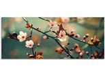 Glasbild ARTLAND "Japanische Kirsch Sakura Blumen", blau (farbe bild(er): blau), B:125cm H:50cm, Bilder, in verschiedenen Größen