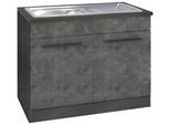 Spülenschrank KOCHSTATION "KS-Tulsa", grau (betonfarben dunkel), B:100cm H:85cm T:60cm, Schränke, Spülenschrank, 100 cm breit, 2 Türen, Metallgriff, MDF Front, inkl. Einbauspüle