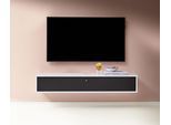 TV-Board HAMMEL FURNITURE "Mistral Fernsehschrank, Medienmöbel, Hängend", schwarz-weiß (weiß lackiert, schwarz stoff), B:133cm H:23cm T:32,5cm, Sideboards, TV-Board, mit Klapptür mit Akustikstoff, Lowboard, Breite: 133 cm