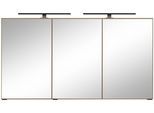 Spiegelschrank WELLTIME "Trento", Badezimmerschrank, Badmöbel", braun (wotaneiche), B:120cm H:64cm T:20cm, Schränke, Spiegelschrank, Breite 120 cm, mit 3D-Effekt, Spiegeltüren, inklusive LED-Beleuchtung