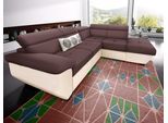 Ecksofa COTTA "Speedway L-Form", creme, braun, B:262cm H:79cm T:102cm, Kunstleder SOFTLUX / Struktur (100% Polyester);Edles Flachgewebe (100% Polyester) / Feine Struktur (100% Polyester);Kunstleder SOFTLUX / Luxus-Microfaser (100% Polyester), Sofas, Ecksofa, mit Kopfteilverstellung, wahlweise mit Bettfunktion & Bettkasten