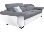 2,5-Sitzer COTTA "Speedway", weiß, grau, B:214cm H:74cm T:103cm, Kunstleder SOFTLUX / Luxus-Microfaser (100% Polyester);Flachgewebe (100% Polyester) / Struktur fein ( 100% Polyester);Kunstleder SOFTLUX / Struktur (100% Polyester), Sofas, Big-Sofa mit Kopfteilverstellung