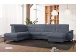 Wohnlandschaft SIT & MORE "Astoria U-Form", grau (grau, blau), B:329cm H:91cm T:225cm, 100% Polyester, Sofas, Wohnlandschaft, wahlweise mit motorischer Relaxfunktion