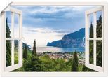 Wandbild ARTLAND "Gardasee durchs weiße Fenster", grün (farbe bild(er): grün), B:70cm H:50cm, Bilder, als Alubild, Leinwandbild, Poster in verschied. Größen