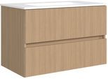 Waschtisch WELLTIME "EIXO, 2 Metall-Vollauszüge mit Softclose, Mineralguss-Auflagebecken", braun (eiche hell, eiche hell), B:80cm H:54cm T:47cm, Waschtische, Waschtisch
